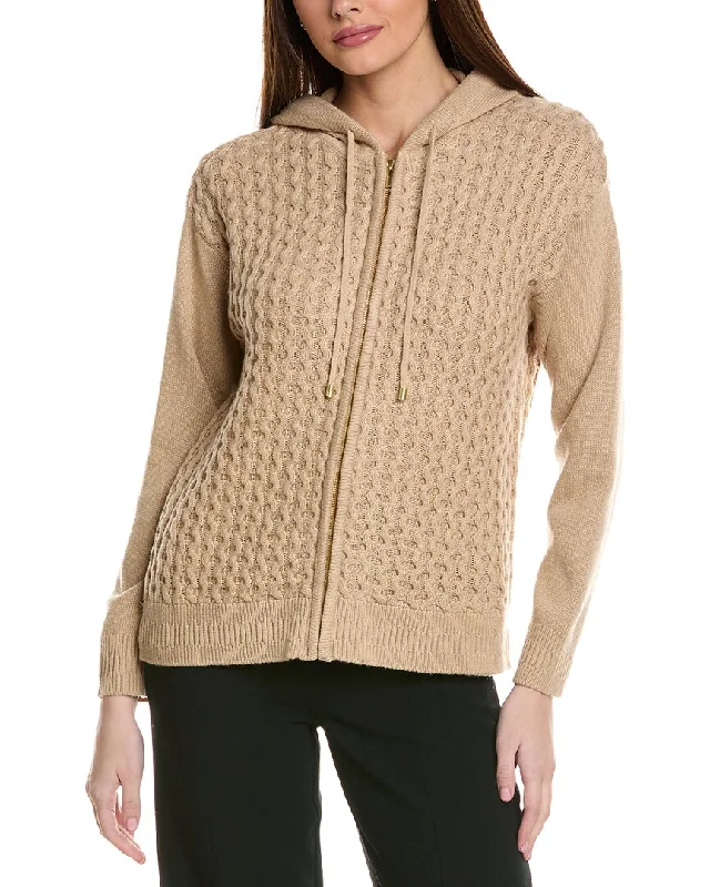 Anne Klein Zip Wool & Cashmere-Blend Hoodie