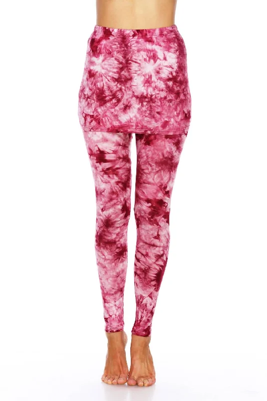 Tie Dye Skirted Leggings In Burgundy