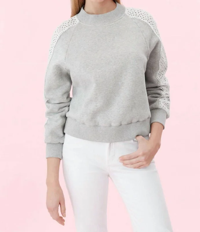 Eyelet Crewneck Fleece Pullover In Grey