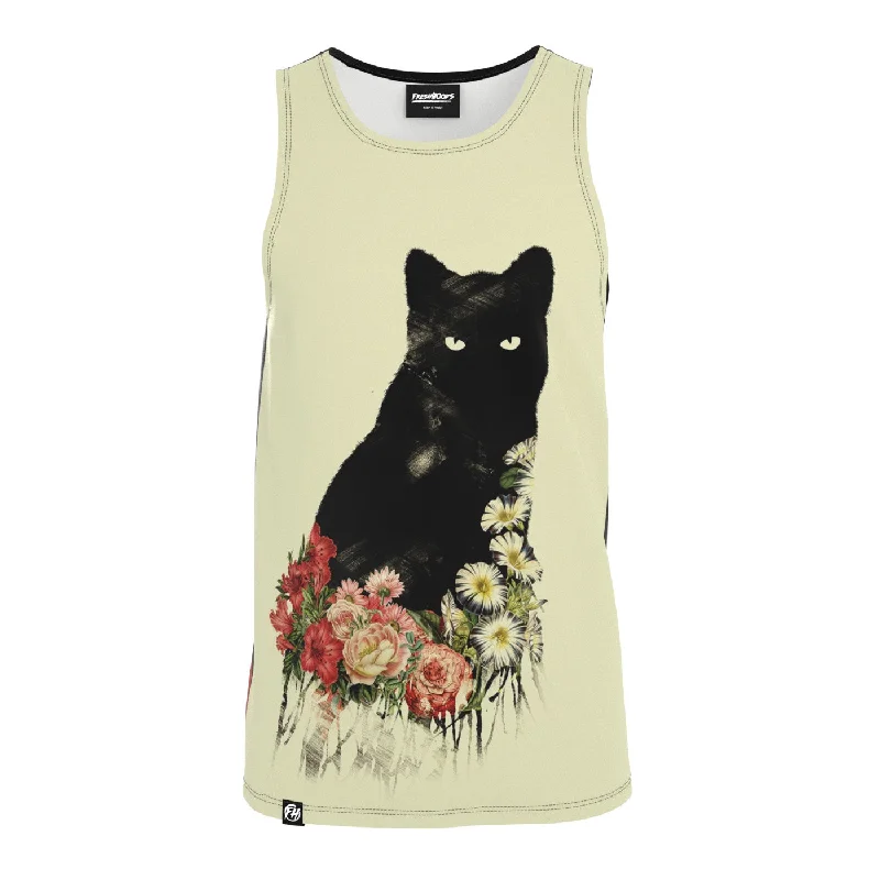 Black Cat Vintage Flowers Tank Top