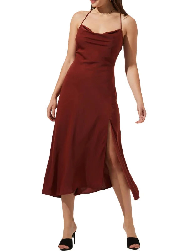 Gaia Womens Satin Calf Midi Dress