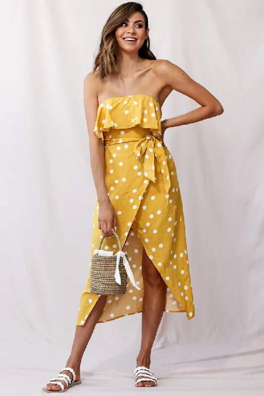 Hamilton Bandeau Midi Wrap Dress Mustard