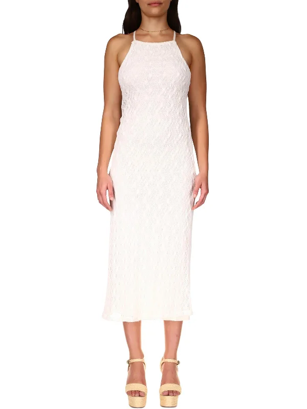 Womens Crochet Halter Midi Dress