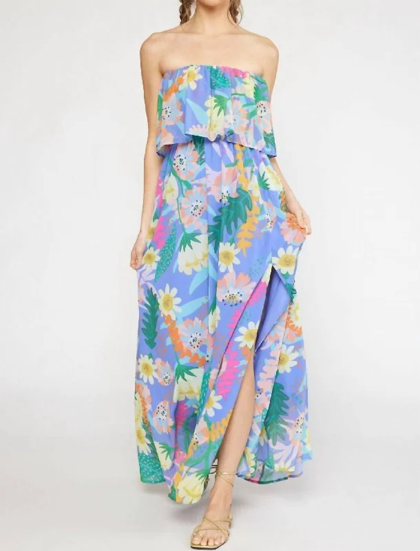 Away We Go Patterned Maxi Dress In Blue Floral