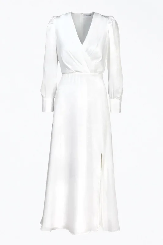 Brandy Wrap-Effect Sateen Maxi Dress In White