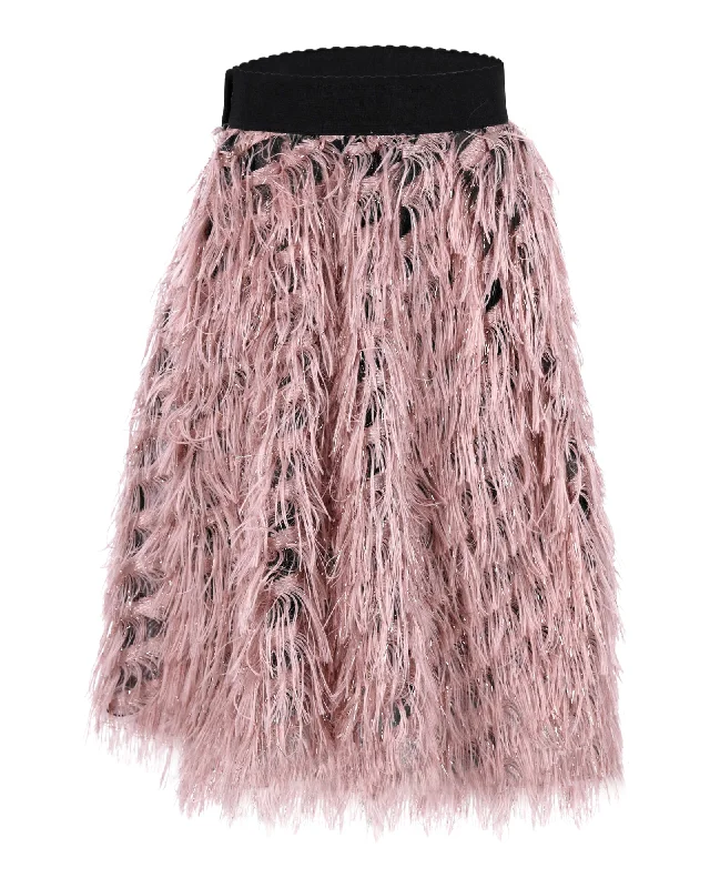 Dolce & Gabbana Metallic Fringe A-line Skirt in Pastel Pink Polyester