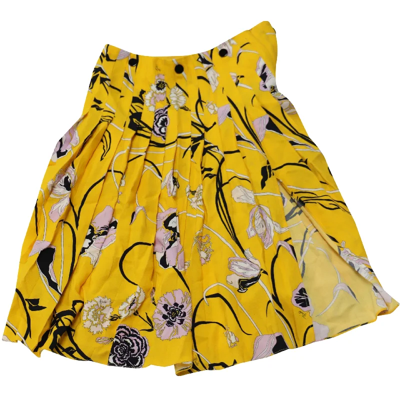 Emilio Pucci Pleated Floral Skirt in Yellow Viscose