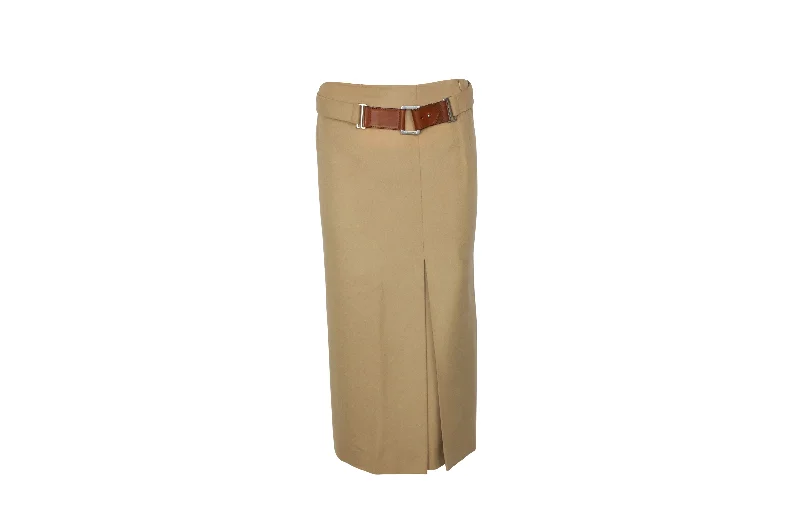 Max Mara Belted Pencil Skirt in Brown Wool