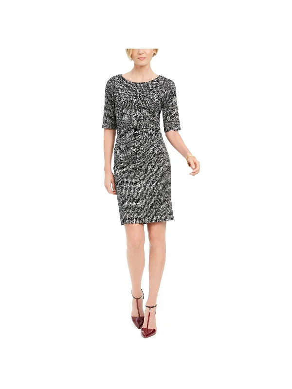 Petites Womens Pin Tuck Mini Sheath Dress