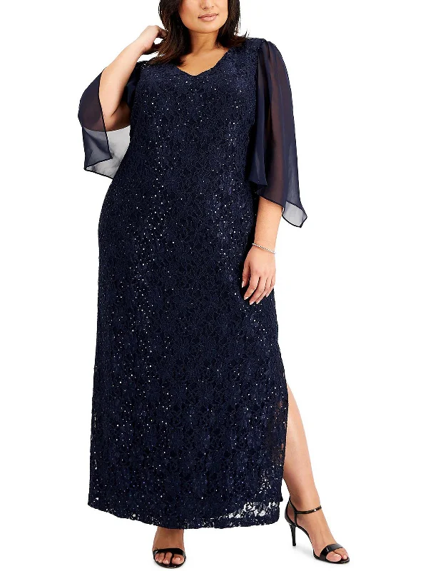 Plus Womens Lace Maxi Evening Dress