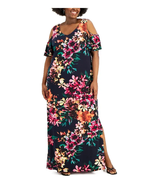 Plus Womens Long Cold Shoulder Maxi Dress