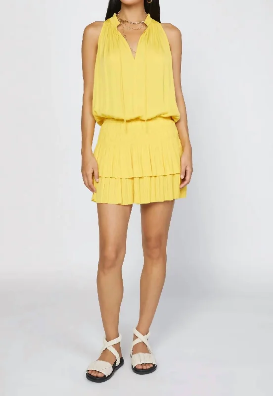 Sleeveless Pleated Mini Dress in Sunny Yellow