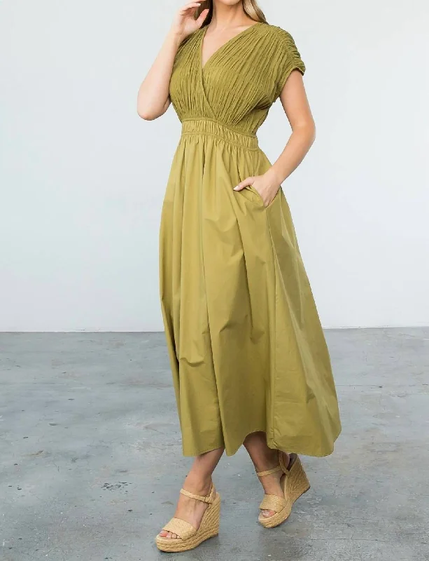 Smocked Poplin Maxi Dress In Verdee