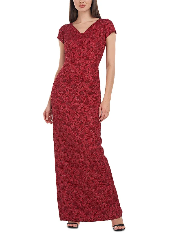 Valentina Womens Jacquard Maxi Evening Dress