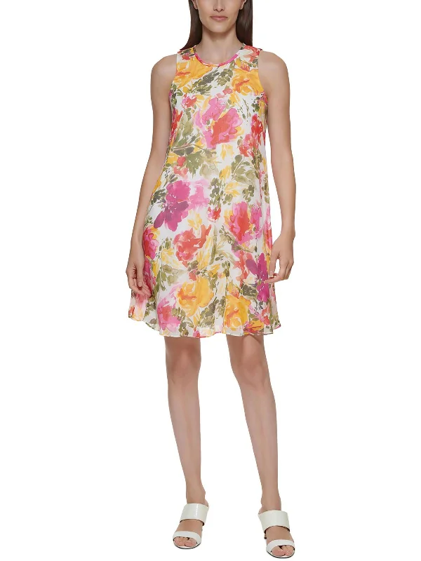 Womens Floral Print Mini Halter Dress