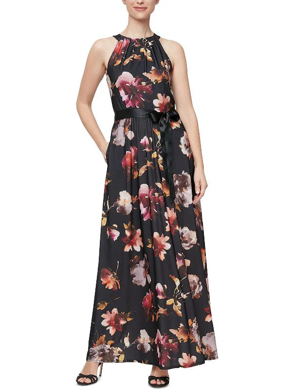 Womens Maxi Floral Halter Dress