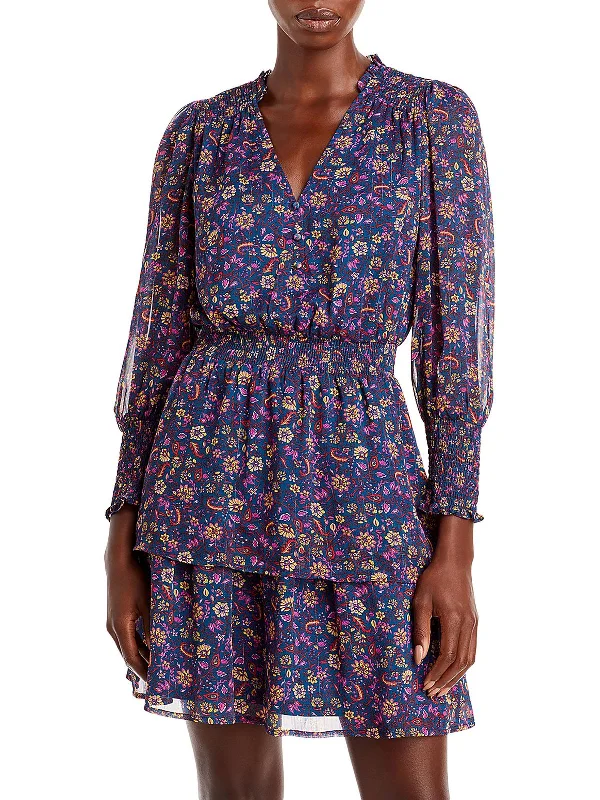 Womens Mini Floral Fit & Flare Dress