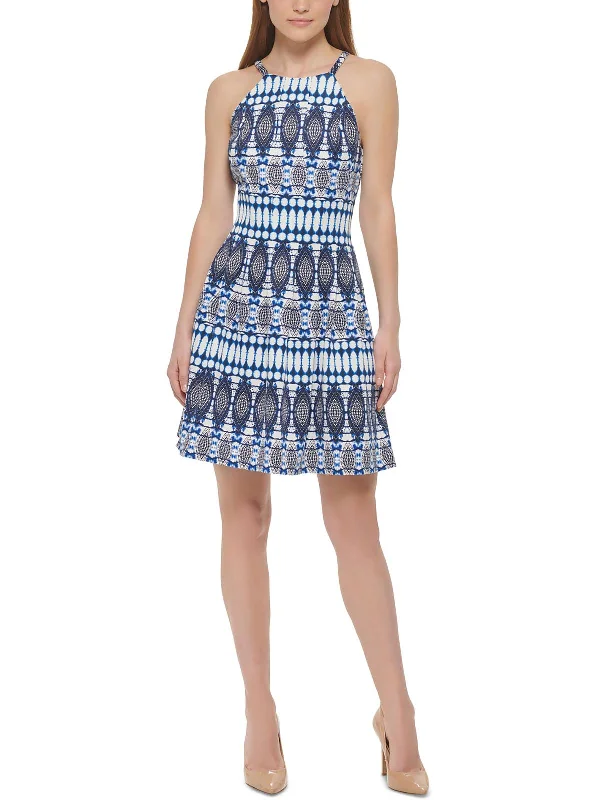 Womens Printed High Neck Mini Dress