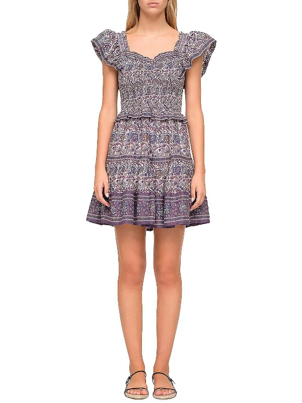 Womens Smocked Mini Fit & Flare Dress