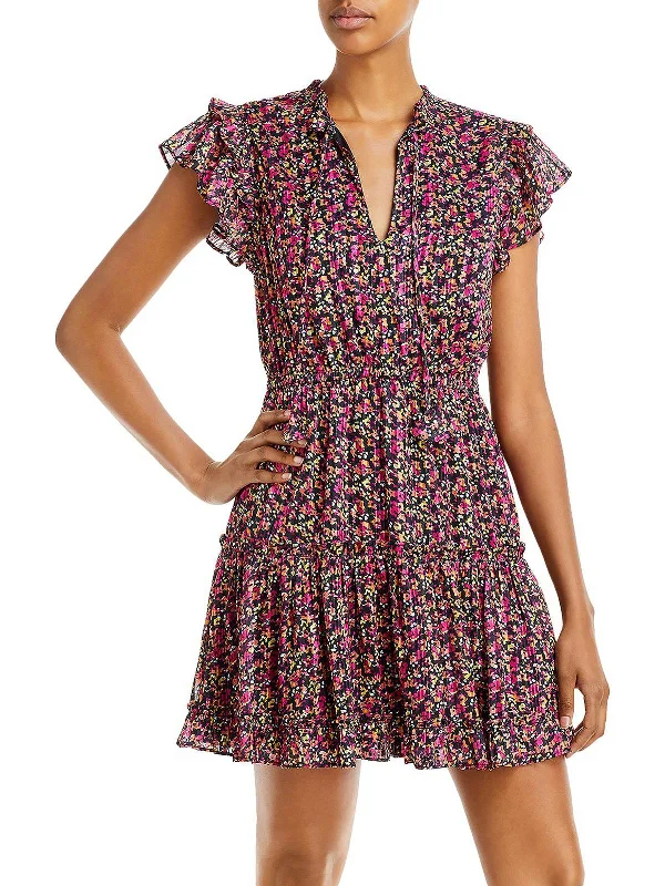 Womens Tie Neck Short Mini Dress