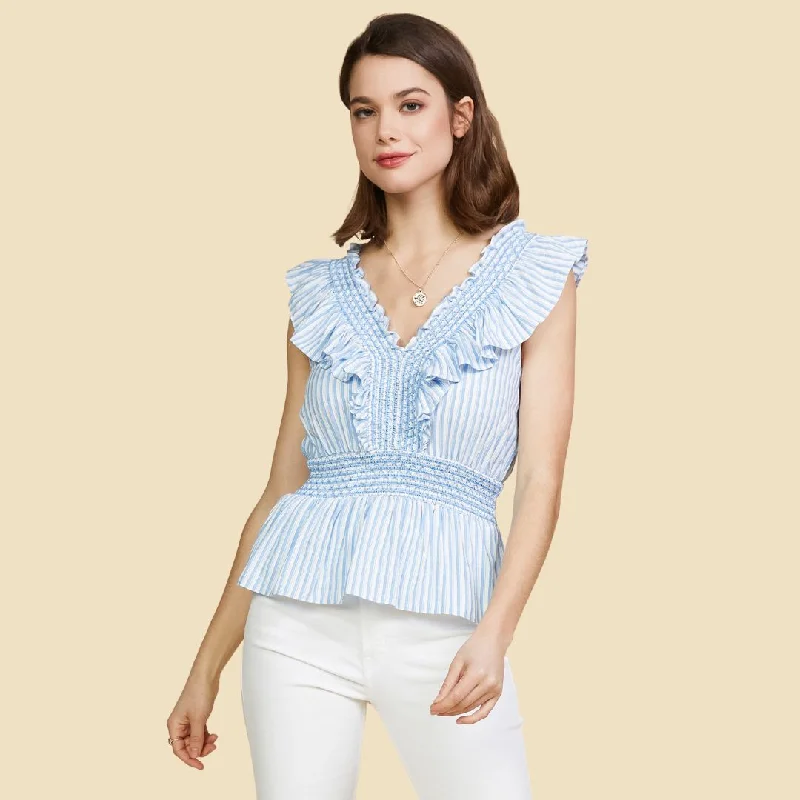 Stripe Smocked Peplum Top (Blue White)