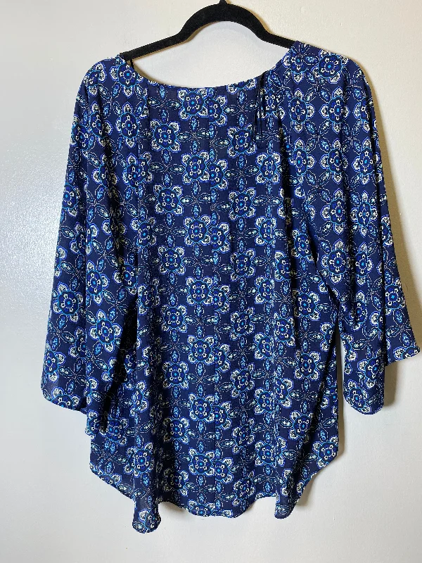 Top 3/4 Sleeve By Dana Buchman In Geometric Pattern, Size: Xl