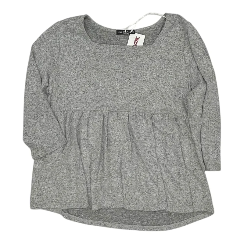 Top 3/4 Sleeve By Kim & Cami In Grey, Size:M