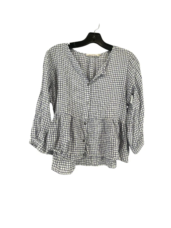 Top Long Sleeve By Ellison In Blue & White, Size: S