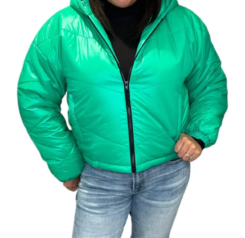 Marsily Puffer Cropped Jacket In Electric Green