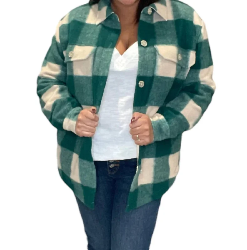 Plaid Button Up Oversized Shacket In Forest