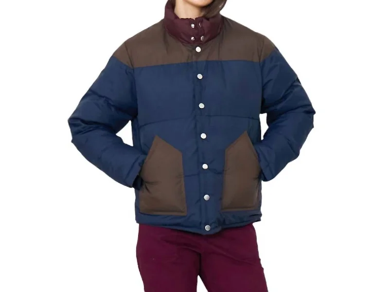 The Bogey Puffer Jacket In Navy/chocolate/merlot