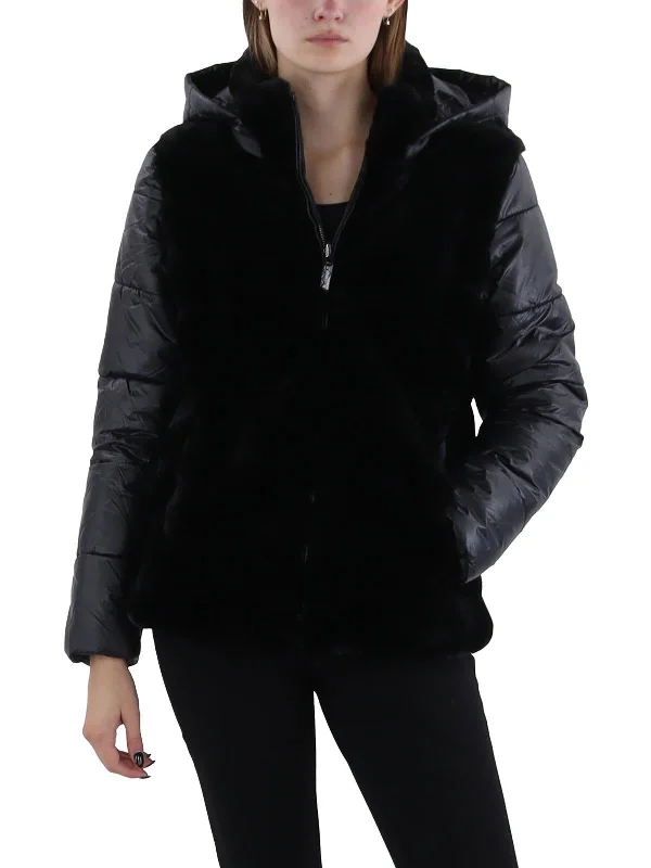 Womens Faux Fur Puffer Faux Fur Coat