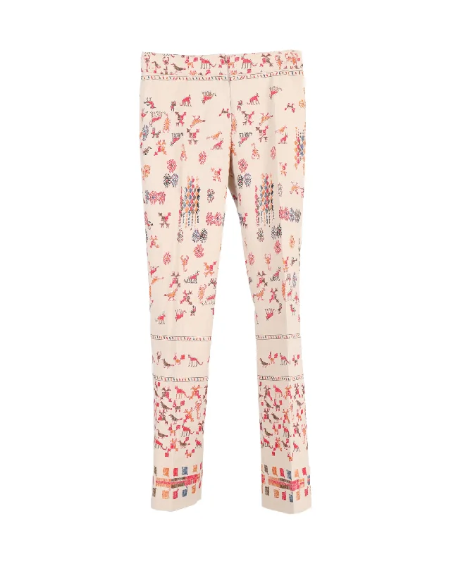 Alberta Ferretti Printed Trousers in Beige Cotton