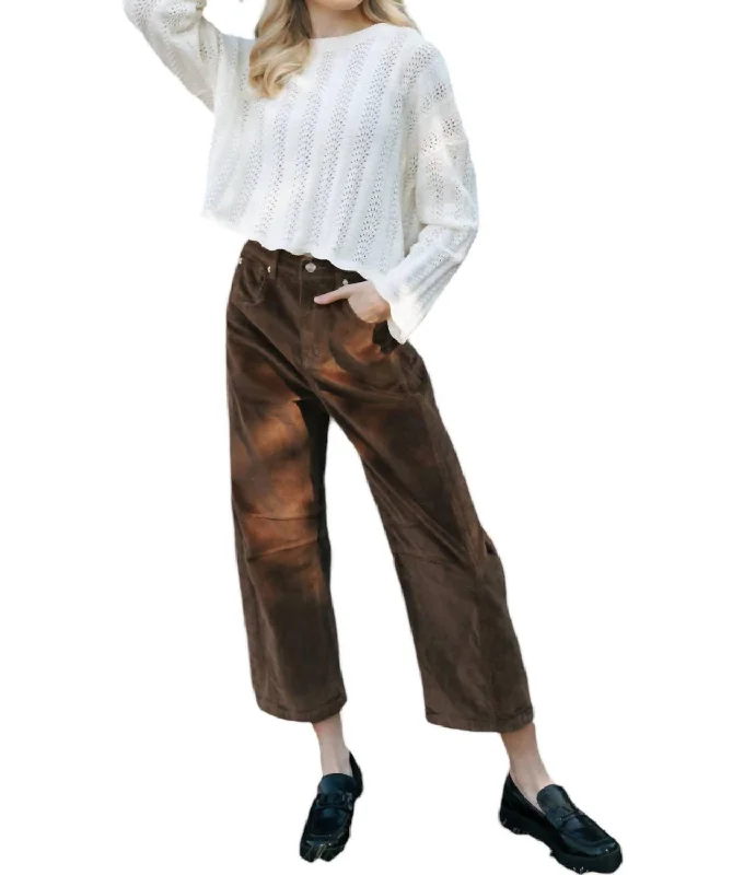 Slouchy Cord Barrel Pants In Brown