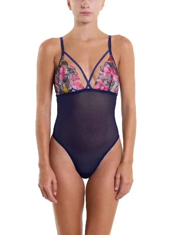 &oh Wildly Blooming Strappy Bodysuit Dark Sky Blue