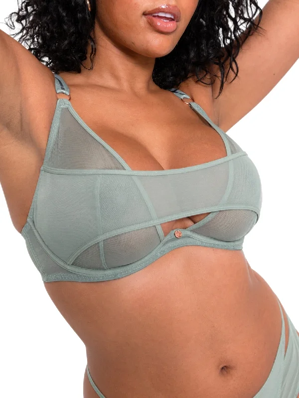 Peep Show Deep Plunge Bra - Sage Green