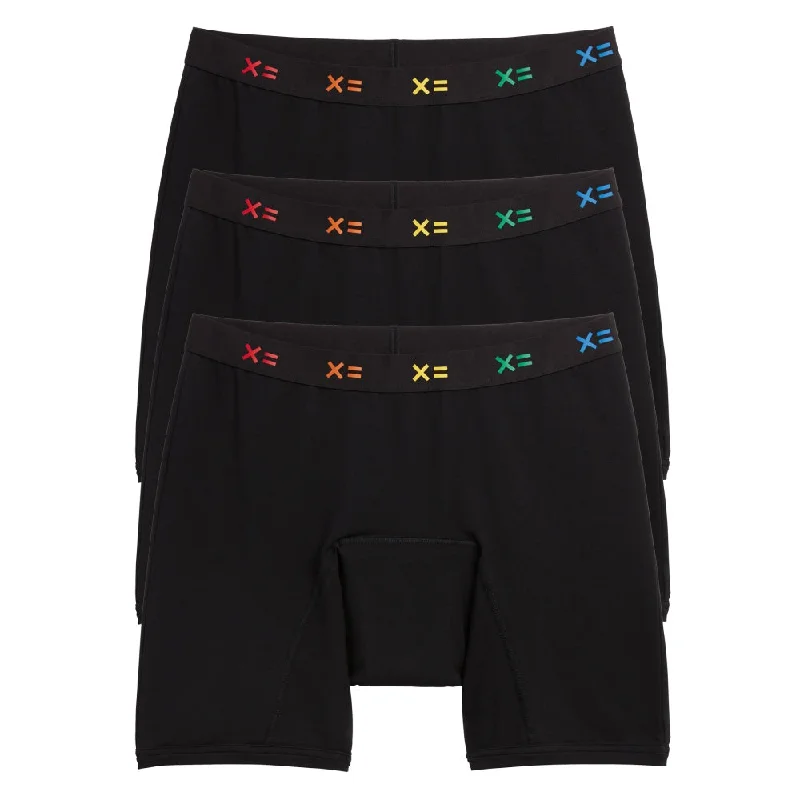 First Line Period 9" Boxer Briefs 3-Pack - Black X= Rainbow