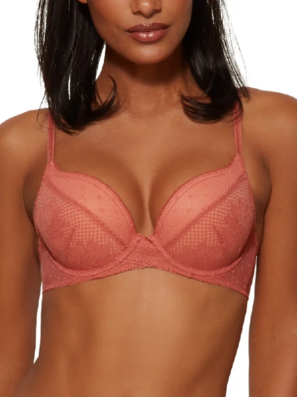 Boho Lace Padded Plunge Bra - Dusty Cedar