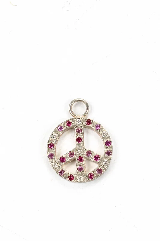 Jasper Womens Sterling Silver Diamond Ruby Peace Sign Earring Charm