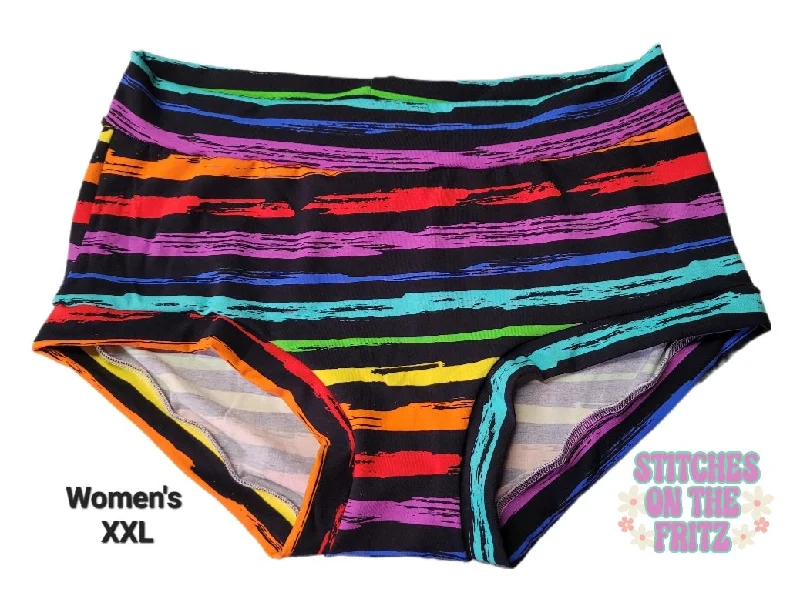 Women's 2XL Mid Rise Undies Rainbow Stripes